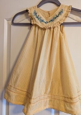 Max Studio Light Yellow Embroidered Ruffle Yoke Dress